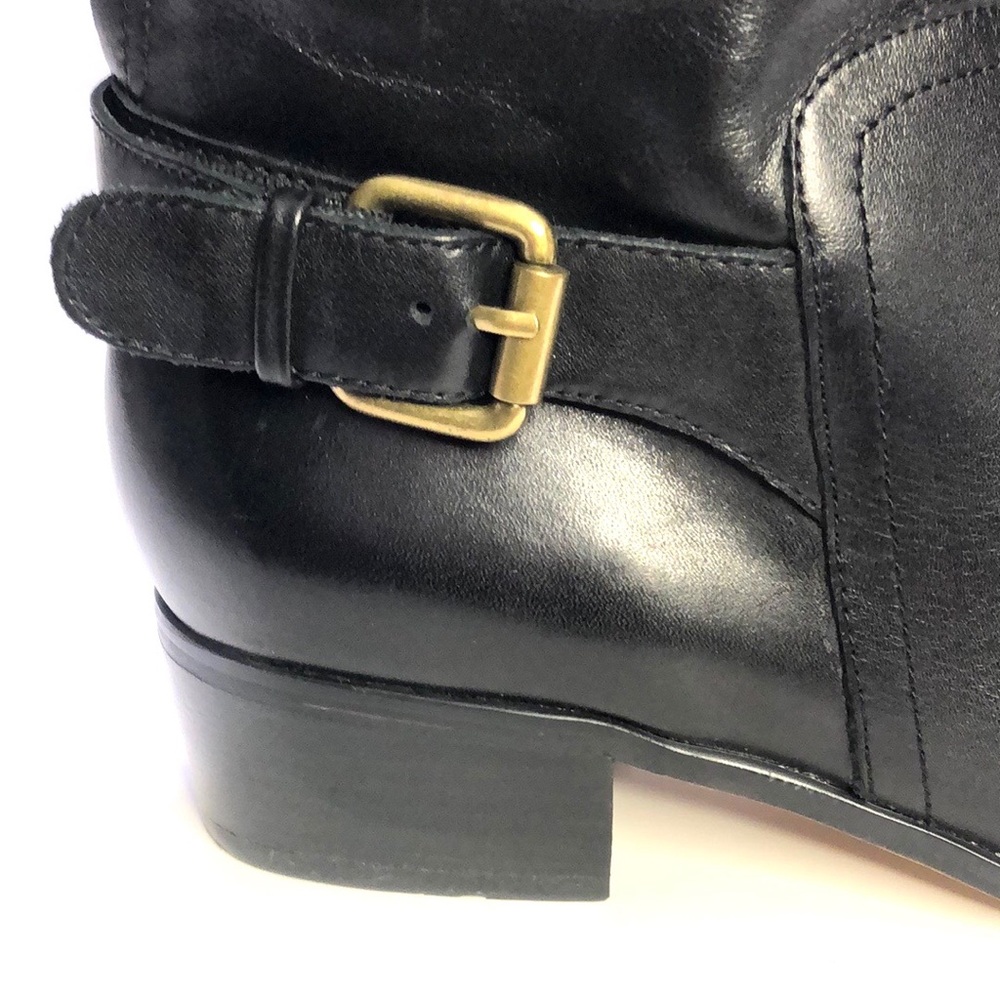 Corso Como Black Almond Toe Side Zip Back Gore Block Heel Leather Boots size 6.5 - Picture 8 of 17